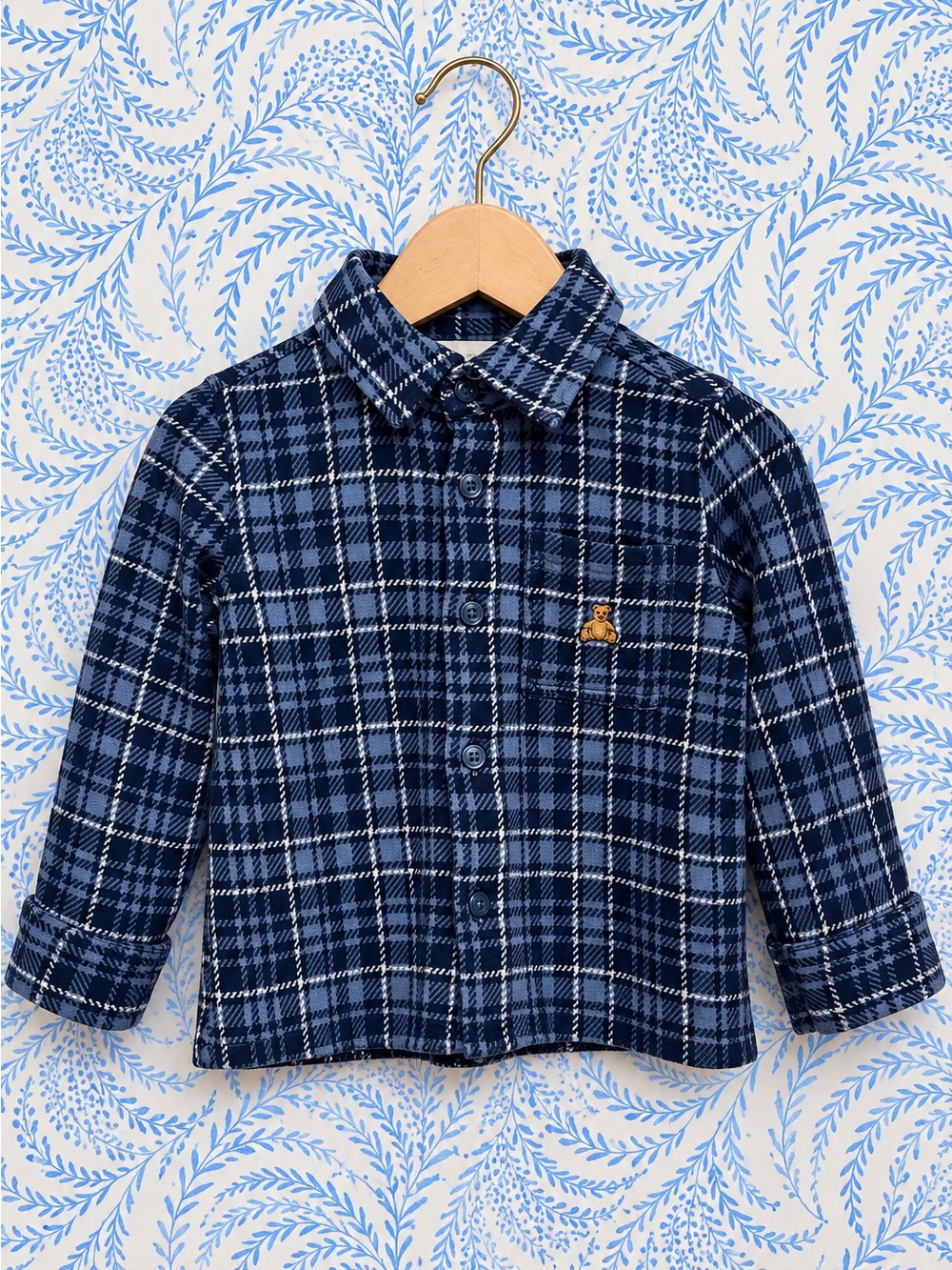 GAP Navy and Light Blue Plaid Button-Down Shirt